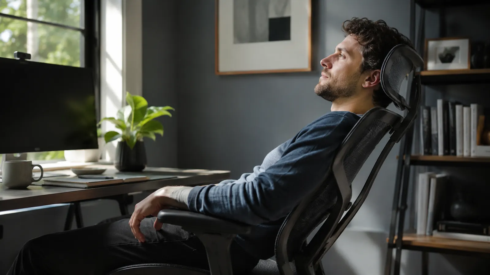 GABRYLLY ergonomic office chair viewed from the side showing the recline position and lumbar pad